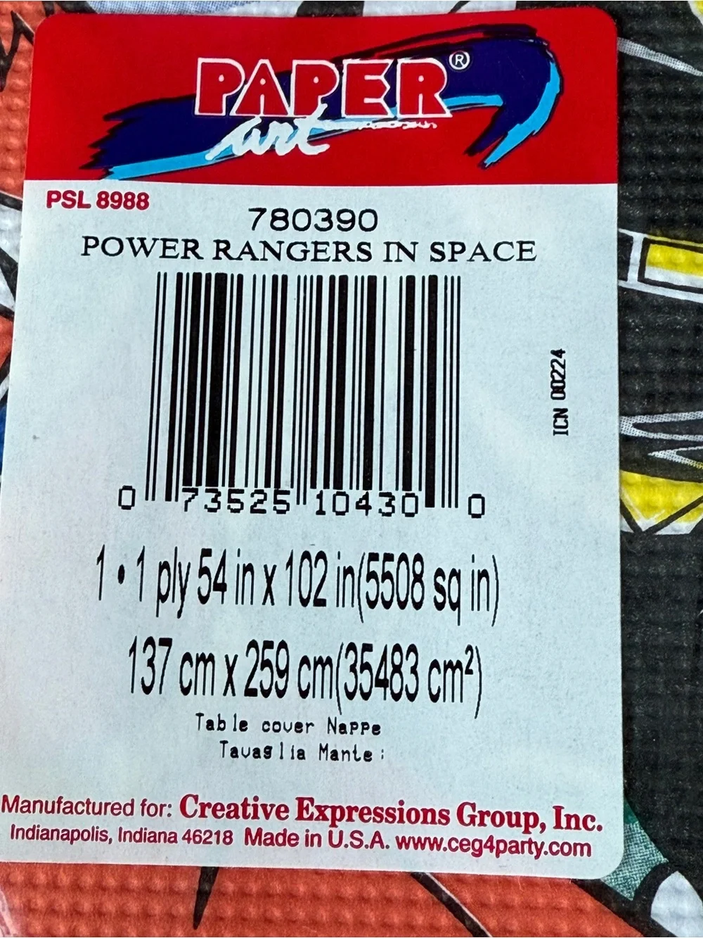 Vintage 1998 Power Rangers in Space Table Covering Happy Birthday Party Cloth